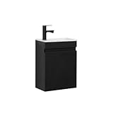 Kometmöbel Gäste-WC Waschtisch Set 40 cm Vormontiert Klein Waschbecken mit Unterschrank (Schwarz,...