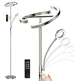 ANTENLICHT Stehlampe Dimmbar LED KAKA- | Silber-Stehleuchte 20W mit flexibler 7W Leselampe | Modern...