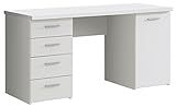 FORTE Net106 Schreibtisch mit 4 Schubladen und 1 Tür, Holzwerkstoff, Weiß matt, 145 x 60 x 76.3 cm