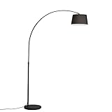 Qazqa - Moderne Bogenlampe schwarz mit schwarzem Stoffschirm - Arc Basic I Wohnzimmer - Stahl Rund -...