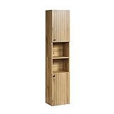trendteam smart living - PureBliss - Hochschrank - Eiche - Badezimmerschrank in moderner Rillenoptik...