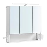 VASAGLE Spiegelschrank Bad mit Beleuchtung, Badezimmerschrank, integriertes Kabel, Spiegelschrank,...
