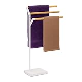 Relaxdays Handtuchständer, HxBxT: 75 x 38,5 x 18 cm, Metall, Bambus, 3 Stangen, Handtuchhalter...