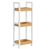 SONGMICS Rollwagen, Badregal, Badezimmerregal mit 3 Ebenen, Nischenregal Bambus, Regal schmal,...