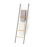 Relaxdays Handtuchleiter, Bambus & Eisen, HBT: 164x45x2 cm, Dekoleiter 5 Sprossen, Handtücher &...