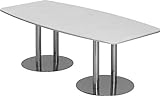bümö® Konferenztisch rund oval 220 x 103 cm in Weiß | Besprechungstisch mit Chromsäulen |...