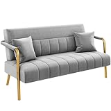 Yaheetech Polstersofa mit Armlehnen & Beine aus Metall Modernes Zweisitzer-Sofa mit 2 Lendenkissen...