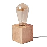 OuXean Kleine Tischlampe Nachttischlampe mit quadratischem Holzsockel Nachttischlampe, E27 60W...