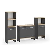 Vicco Badmöbel-Set Anthrazit/Goldkraft Eiche Karli, bestehend aus Bad Spiegelschrank,...