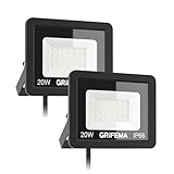 GRIFEMA 20W LED Strahler Außen, [2 Stück] 2200LM, 6500K Kaltweiß, IP66 Wasserdicht, Verstellbarer...