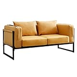 OFCASA 2 Sitzer Sofa Gepolstert Kunstleder Couch mit Metallrahmen und Kissen Sofa für Wohnzimmer...
