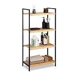 Relaxdays Regal Bambus, universales Standregal, Bad und Küche, 4 Ablagen, Metall-Rahmen, HxBxT: 97...