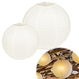 2 Stück Beige Papier Lampions Rund Classic Bamboo Style Gerippter Lampenschirm für Party Garten...