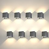 K-Bright 8 Stück LED Wandleuchten Innen/Außen 12W Wandlampe Auf und ab Einstellbarer Lichtstrahl,...
