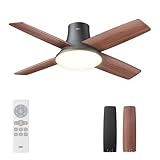 Dreo Ceiling Fan with Light and Remote Control, 44 Inch Flat Black Reversible 5CC 6 Level Dimmable 6...