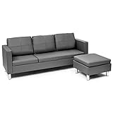 RELAX4LIFE 3-Sitzer Sofa mit Beweglicher Ottomane, Ecksofa mit 3 Kissen & Metallfüßen, Polstersofa...