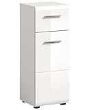 xonox.home - Kommode Ice 30x80x30 cm in weiß Hochglanz Tiefziehfront - Standschrank Badschrank...