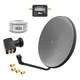 60cm HD Sat Anlage Quad LNB + 15m Koaxialkabel 135dB + Satfinder + 4 F-Stecker...
