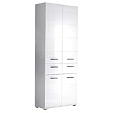 trendteam smart living - Skin - Hochschrank - Weiß/Weiß Hochglanz - Badschrank 12 Fächer und 2...