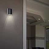 schwarze LED Outdoor Wandlampe - spritzwassergeschützte Außen Wandleuchte mit warmweißer...