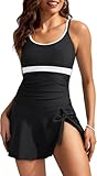 Kate Kasin Women's One Piece Swimdress U-Neck Cross Back Bathing Suit Ruched Tummy Control Skirted...