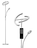Anten Stehlampe LED 20W mit 7W Leselampe Silber-Grau Standleuchte Dimmbar mit Fernbedienung...