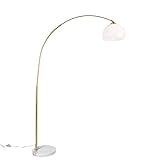 QAZQA - Moderne Bogenlampe Messing mit weißem Schirm - Arc Basic I Wohnzimmer I Schlafzimmer -...