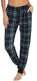 Vlazom Damen Karierte Schlafanzughose Lange Weich Pyjamahose für Frauen Loungehose Freizeithose...