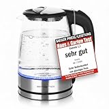 EMERIO Glas Wasserkocher mit 1.7 Liter Volumen | 2200 Watt | blaue LED Innenbeleuchtung | 360°...