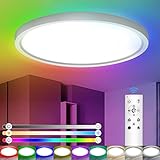 IAB LED Deckenleuchte Dimmbar mit Fernbedienung, 24W 3300LM RGB Farbwechsel Deckenlampe Flach IP54...
