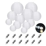 FullBerg 12er Weiß Papier Lampions (Verschiedene Größen) mit 12er Warmweiße Mini LED-Ballons...