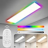 A.T.Lums LED Panel Deckenleuchte Dimmbar 120x30cm, 36W Flach Deckenlampe mit Fernbedienung, RGB und...