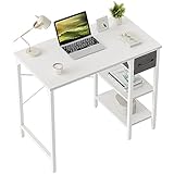 CubiCubi Schreibtisch mit Schubladen und 2 Regale, 90×48×75cm Kleiner Computertisch, Bürotisch,...