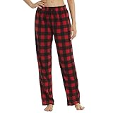 LNFINTDO 1-2er Pack Damen Pyjamahose Loungehose Schlafanzughose Soft Lang Fleece Karierte Pyjamahose...