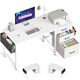 Coleshome Schreibtisch mit 3 Stoff Schubladen, 120x48cm Computertisch mit Kopfhörer Halter und...