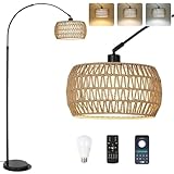 Rayofly Bogenlampe Wohnzimmer Stehlampe, Vintage Stehlampe mit Rattan Lampenschirm, Boho Stehlampe...