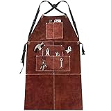 Yorbay Schweißerschürze aus Leder Hitzebeständige Flammhemmende Arbeitsschürze mit 5 Taschen...