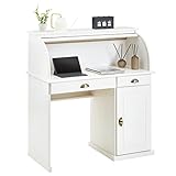 IDIMEX Sekretär Tom aus massiver Kiefer in weiß, schöner Bürotisch mit 2 Schubladen und 1 Tür,...