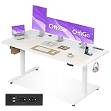 OffiGo Höhenverstellbarer Schreibtisch, 160x70cm Elektrischer Schreibtisch mit Steckdosen und USB...