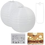 2 PCS Kugelrunde Weiße Papierlaternen, Lampenschirm aus Reispapier mit Metallrahmen, 20 cm für...