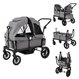 COSTWAY 2 in 1 Geschwisterwagen klappbar, Zwillingskinderwagen mit verstellbarem Griff & abnehmbarem...