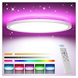 Tyreses LED Deckenleuchte Dimmbar mit Fernbedienung, 24W RGB Farbwechsel LED Deckenlampe, Rund...