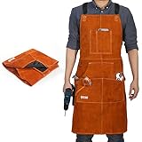 QeeLink Lederschürze - Schweißerschürze aus Leder mit 6 Werkzeugtaschen, Flammhemmende und...