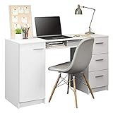 Madesa Home Office Computer-Schreibtisch mit 3 Schubladen, 1 Tür und 1 Regal, viel Platz, Holz, 18'...