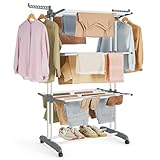 SONGMICS Wäscheständer, Standtrockner 4 Ebenen, Flügelwäscheständer, klappbare Flügel, mit...