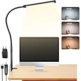 Schreibtischlampe LED Klemmbar, Dimmbare Schreibtischlampe mit 3 Farben und 10 Helligkeitsstufen,...