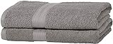 Amazon Basics Handtuch-Set, ausbleichsicher, 2 Badetücher, grau, 100 Prozent Baumwolle 500g/m²