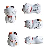 su-luoyu 5 Stück Stäbchenhalter Japanischer Stil Keramik Glückliche Katze Stäbchenhalter...