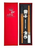 Sushi Essstäbchen Set Panda 2 Paar inklusive Keramik-Unterleger Premium Holz Nachhaltig Japanisch...