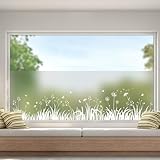 dktie Fensterfolie Blickdicht Sichtschutzfolie Fenster Milchglasfolie Gras, Löwenzahn Statische...